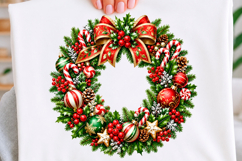 Candy Cane Christmas Wreath T-shirt Png Product Image 1