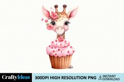 Giraffe Loves Cupcake Valentine Clipart Product Image 1