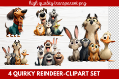 4 Quirky Reindeer Clipart Set | Fun Holiday Reindeer PNG Product Image 1