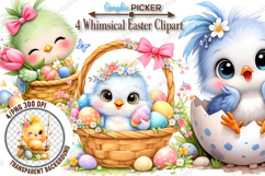 Whimsical Easter Chick Clipart, Watercolor Easter Clipart Product Image 2