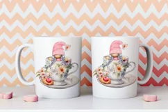Watercolor gnome in a mug of tea with cookies, Gnome PNG Product Image 5