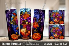 Stained Glass Halloween Flowers Tumbler| 20oz Skinny Tumbler Product Image 1