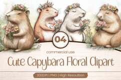 Cute Capybara Floral Clipart PNG Product Image 1