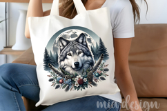 Boho Wolf Full Moon PNG, Mystic Botanical Sublimation Design Product Image 4