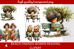 Bench friends Women reading Clipart Product Image 1