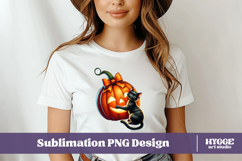 Coquette Halloween Pumpkin Black Cat PNG DTF Sublimation Product Image 2