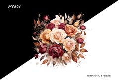 Burgundy Rose PNG, Watercolor Flowers Bouquet Product Image 1