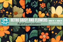 Retro Daisy and Flowers Patterns Paper Bundle PNG Product Image 5