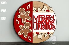Merry Christmas Gingerbread Men Cookie Round Sign SVG Product Image 1