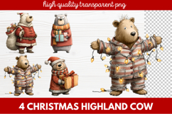 4 Christmas Highland Cow Clipart | Rustic Festive Cow PNG Product Image 1