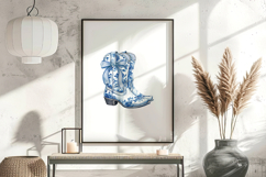 Watercolor Blue Coquette Bow Cowboy Boot Print Product Image 6