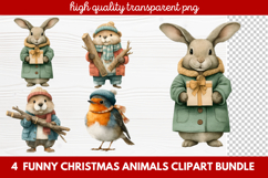 4 Funny Christmas Animals Clipart | Cute Holiday Animal PNG Product Image 1