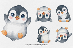 15 Bundle Watercolor Cute Penguin Baby Kids Ice White Animal Product Image 5