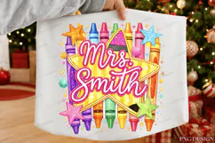 Mrs Smith Teacher PNG, Colorful Crayon Star Shirt Graphic Product Image 6