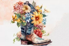 Western Flowers Boots Watercolor PNG Clipart Product Image 5