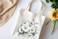 White flowers clipart, Watercolor floral art and Butterfly Product Image 5