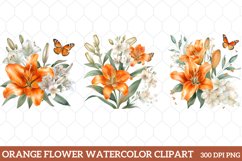 Orange Flower Watercolor Clipart, Orange Flower Clipart Product Image 1