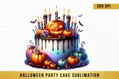 Watercolor Halloween Party Cake Clipart, Halloween Cake Product Image 1
