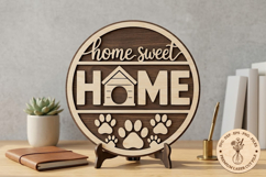 Home Sweet Home Dog Sign SVG, Dog Paw Round Door Sign Product Image 1