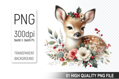 Floral Deer Clipart PNG, Watercolor Animal with Flowers Product Image 1