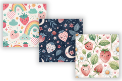 Kawaii Strawberry Gingham Digital Paper, Seamless Cute Fruit Product Image 5