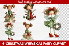 4 Christmas Whimsical Fairy Clipart | Cute Holiday Fairies Product Image 1