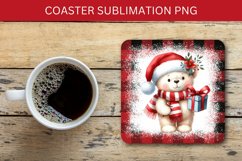 square coaster - plaid christmas baby bear Product Image 1