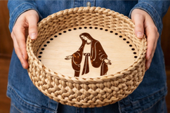 Basket base round with virgin Mary engraving laser cut file Product Image 5