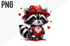 Valentine Raccoon Sublimation PNG - Valentine Clipart Design Product Image 1
