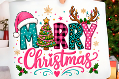 Preppy Pink Merry Christmas Tree PNG Product Image 1