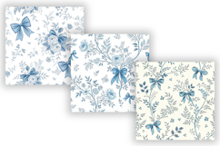 Blue Toile Digital Paper, Coquette Bow Patterns, Preppy Back Product Image 5