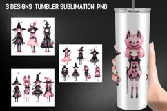 Halloween Black&Pink Tumbler Wrap Sublimation Designs Product Image 1