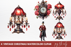 Vintage Christmas Watercolor Clipart Sublimation Product Image 1