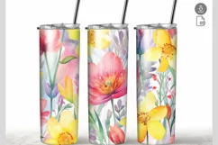 Flowers Summer Watercolor 20 oz Tumbler Wrap Sublimation Product Image 1