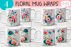 Watercolor floral mug wrap sublimation PNG, Spring mug png Product Image 1