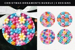 Flower Round Christmas Ornament Sublimation PNG Product Image 1
