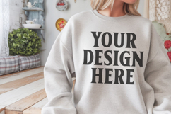 Gildan 18000 Ash Mockup , Crewneck Sweatshirt Boho Mock-up Product Image 1
