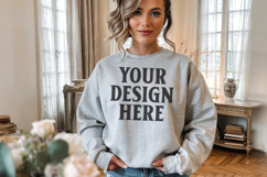 Ash Gildan 18000 Crewnwck Sweatshirt Mockup, gildan 18000 Product Image 1