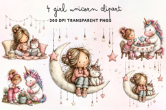 Girl Unicorn Clipart PNG Product Image 1