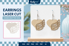 Angel Wing Heart Earrings Laser Cut SVG Product Image 2