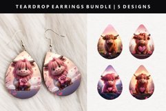 Highland Cow Teardrop Earring Sublimation PNG Design Product Image 1
