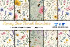 Honey Bee Floral Seamless Digital JPG Product Image 1