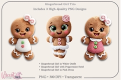 Gingerbread Girl Trio PNG Bundle | 3 Sublimation Designs Product Image 3