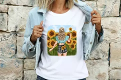 Clipart Sunflowers, Fashionable Girl with Sunflowers. Product Image 7