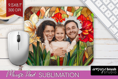 Stained Glass Photo Mouse Pad PNG - Flowers Picture Frame Product Image 1