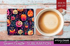 Neon Halloween Coasters - Spooky Square Coaster Sublimation Product Image 1