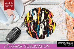 Neon Halloween Car Coaster Sublimatoin, Halloween Pattern Product Image 1