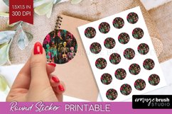 Neon Halloween Round Sticker - Halloween Printable Sticker Product Image 1