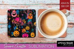 Neon Halloween Coasters - Spooky Square Coaster Sublimation Product Image 1