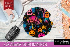 Neon Halloween Car Coaster Sublimatoin, Halloween Pattern Product Image 1